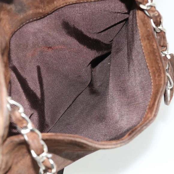 CHANEL Chain Shoulder Bag Suede Brown Silver CC Auth BA12605