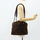 CHANEL Chain Shoulder Bag Suede Brown Silver CC Auth BA12605-28