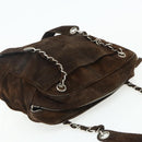 CHANEL Chain Shoulder Bag Suede Brown Silver CC Auth BA12605-6