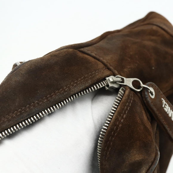 CHANEL Chain Shoulder Bag Suede Brown Silver CC Auth BA12605