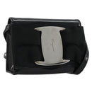 Salvatore Ferragamo Vara Ribbon Bag Patent Leather Black Silver Auth BA12606-1