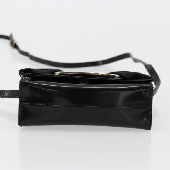 Salvatore Ferragamo Vara Ribbon Bag Patent Leather Black Silver Auth BA12606