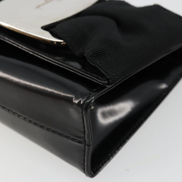 Salvatore Ferragamo Vara Ribbon Bag Patent Leather Black Silver Auth BA12606