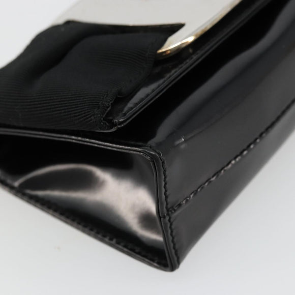 Salvatore Ferragamo Vara Ribbon Bag Patent Leather Black Silver Auth BA12606