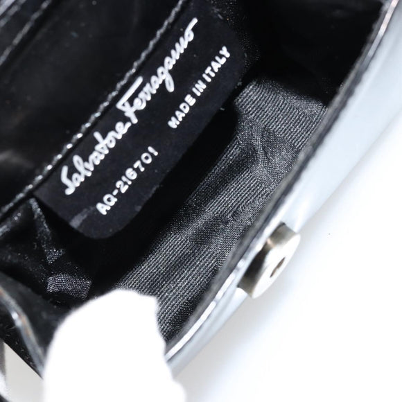 Salvatore Ferragamo Vara Ribbon Bag Patent Leather Black Silver Auth BA12606