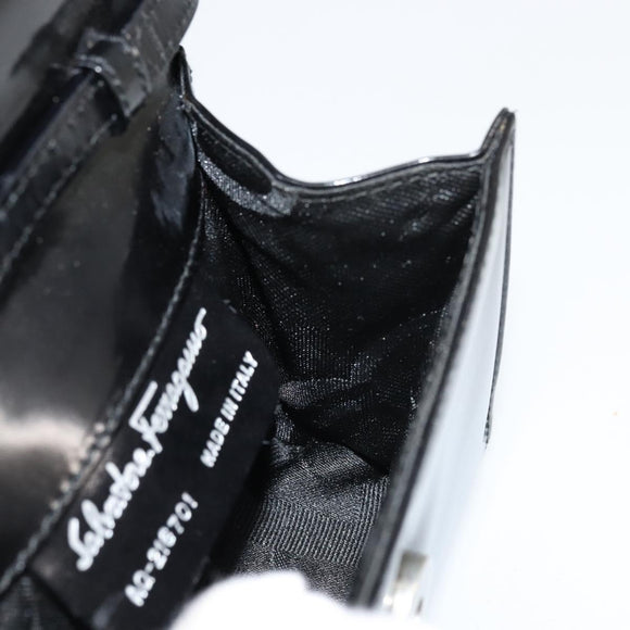 Salvatore Ferragamo Vara Ribbon Bag Patent Leather Black Silver Auth BA12606