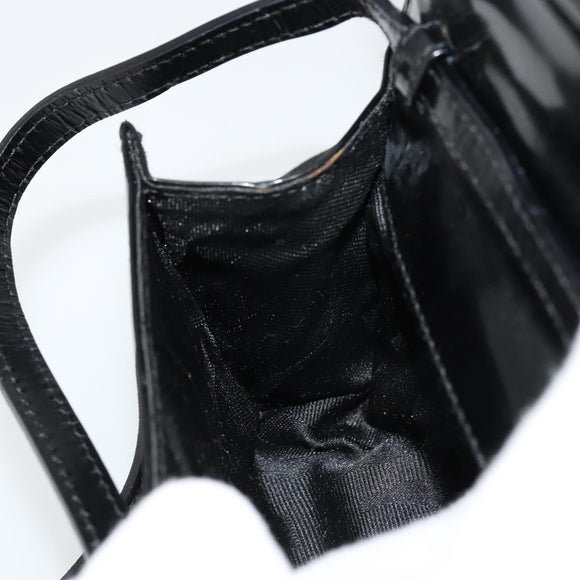 Salvatore Ferragamo Vara Ribbon Bag Patent Leather Black Silver Auth BA12606