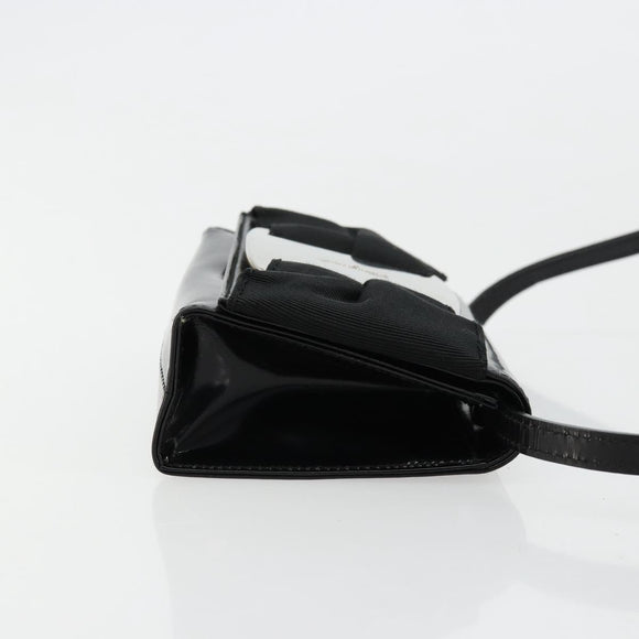 Salvatore Ferragamo Vara Ribbon Bag Patent Leather Black Silver Auth BA12606