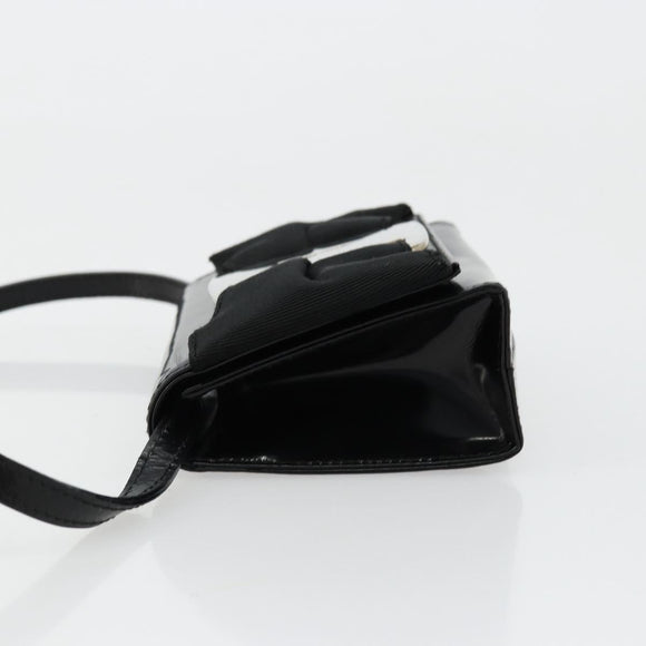 Salvatore Ferragamo Vara Ribbon Bag Patent Leather Black Silver Auth BA12606