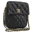 CHANEL Matelasse Chain Shoulder Bag Lamb Skin Black Gold CC Auth BA12607-1
