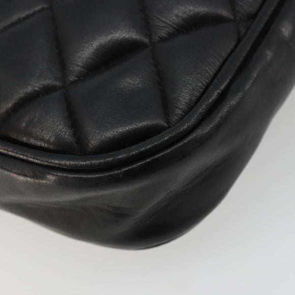 CHANEL Matelasse Chain Shoulder Bag Lamb Skin Black Gold CC Auth BA12607