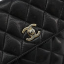 CHANEL Matelasse Chain Shoulder Bag Lamb Skin Black Gold CC Auth BA12607-14