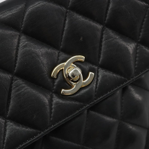 CHANEL Matelasse Chain Shoulder Bag Lamb Skin Black Gold CC Auth BA12607