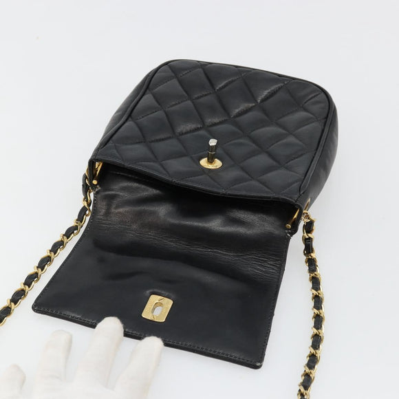 CHANEL Matelasse Chain Shoulder Bag Lamb Skin Black Gold CC Auth BA12607