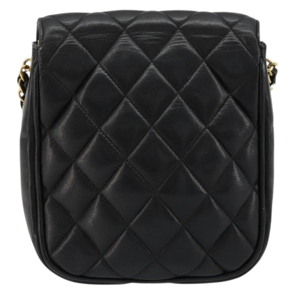 CHANEL Matelasse Chain Shoulder Bag Lamb Skin Black Gold CC Auth BA12607
