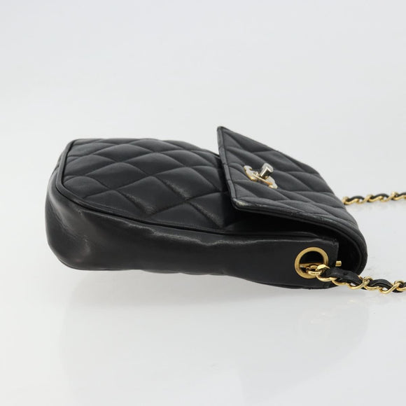 CHANEL Matelasse Chain Shoulder Bag Lamb Skin Black Gold CC Auth BA12607