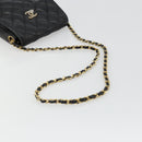 CHANEL Matelasse Chain Shoulder Bag Lamb Skin Black Gold CC Auth BA12607-7