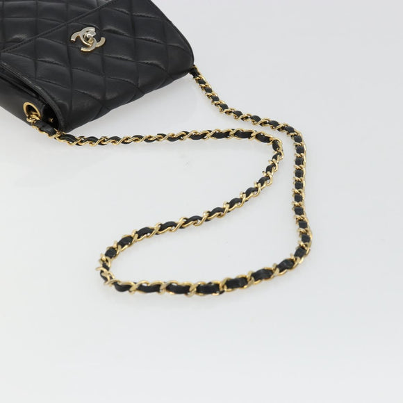 CHANEL Matelasse Chain Shoulder Bag Lamb Skin Black Gold CC Auth BA12607