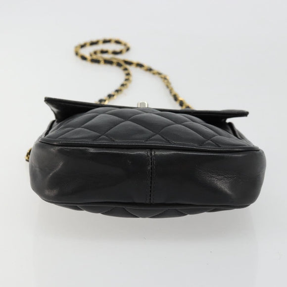 CHANEL Matelasse Chain Shoulder Bag Lamb Skin Black Gold CC Auth BA12607
