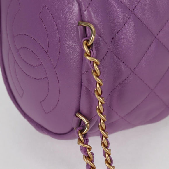 CHANEL Chain Matelasse Backpack Lamb Skin Purple CC Auth BA1260SM