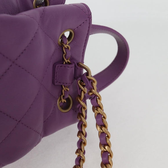 CHANEL Chain Matelasse Backpack Lamb Skin Purple CC Auth BA1260SM