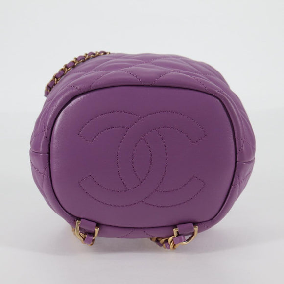 CHANEL Chain Matelasse Backpack Lamb Skin Purple CC Auth BA1260SM