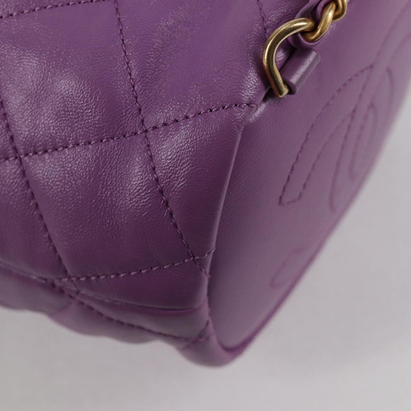 CHANEL Chain Matelasse Backpack Lamb Skin Purple CC Auth BA1260SM