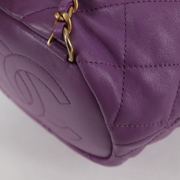 CHANEL Chain Matelasse Backpack Lamb Skin Purple CC Auth BA1260SM