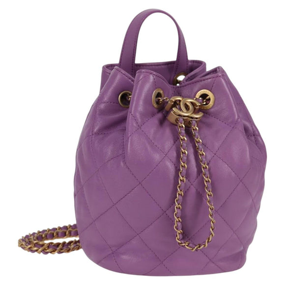 CHANEL Chain Matelasse Backpack Lamb Skin Purple CC Auth BA1260SM