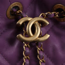 CHANEL Chain Matelasse Backpack Lamb Skin Purple CC Auth BA1260SM-23