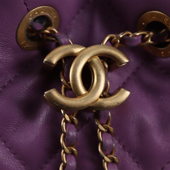 CHANEL Chain Matelasse Backpack Lamb Skin Purple CC Auth BA1260SM