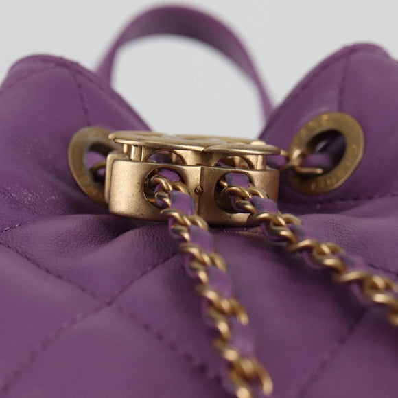 CHANEL Chain Matelasse Backpack Lamb Skin Purple CC Auth BA1260SM