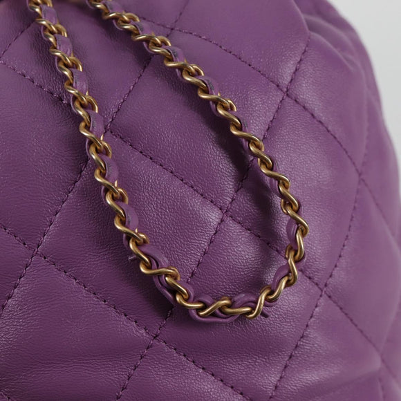 CHANEL Chain Matelasse Backpack Lamb Skin Purple CC Auth BA1260SM