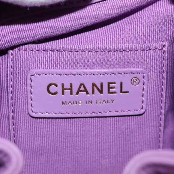 CHANEL Chain Matelasse Backpack Lamb Skin Purple CC Auth BA1260SM