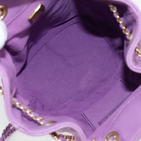 CHANEL Chain Matelasse Backpack Lamb Skin Purple CC Auth BA1260SM