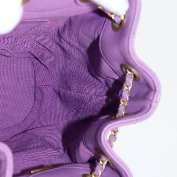 CHANEL Chain Matelasse Backpack Lamb Skin Purple CC Auth BA1260SM