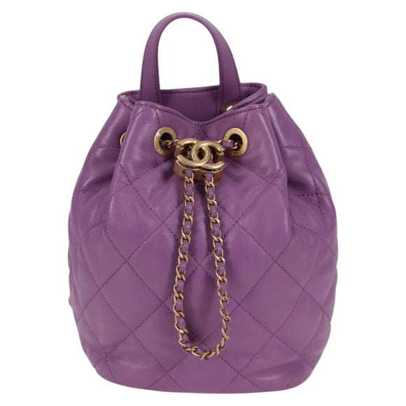 CHANEL Chain Matelasse Backpack Lamb Skin Purple CC Auth BA1260SM