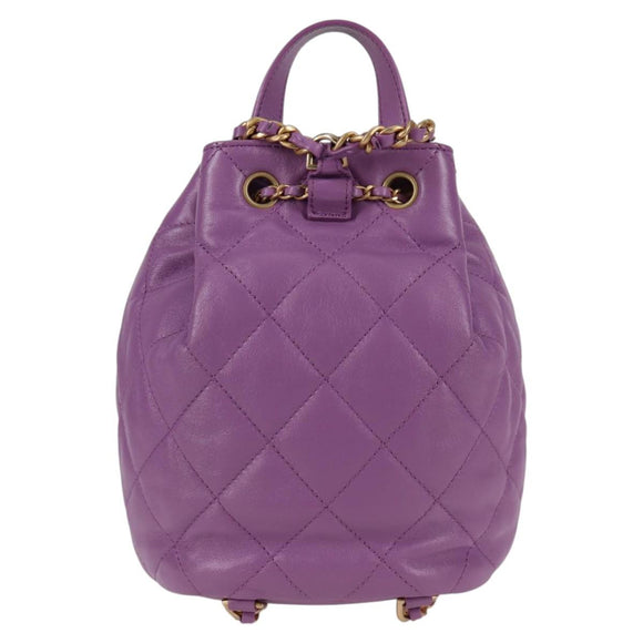 CHANEL Chain Matelasse Backpack Lamb Skin Purple CC Auth BA1260SM