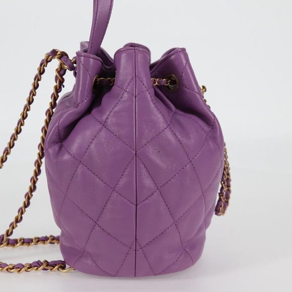 CHANEL Chain Matelasse Backpack Lamb Skin Purple CC Auth BA1260SM