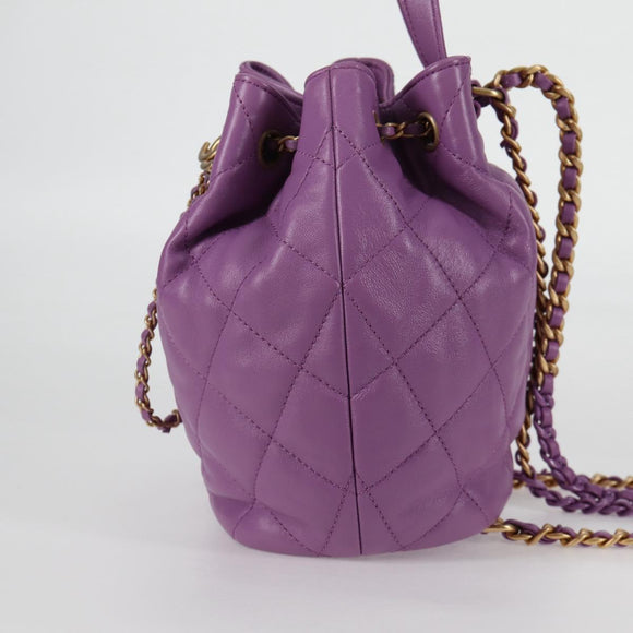 CHANEL Chain Matelasse Backpack Lamb Skin Purple CC Auth BA1260SM