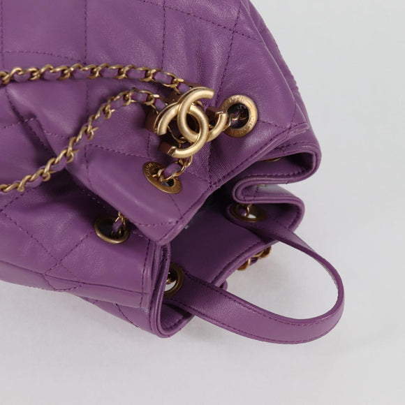 CHANEL Chain Matelasse Backpack Lamb Skin Purple CC Auth BA1260AM