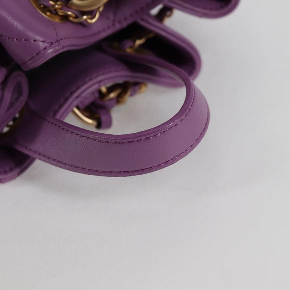 CHANEL Chain Matelasse Backpack Lamb Skin Purple CC Auth BA1260SM