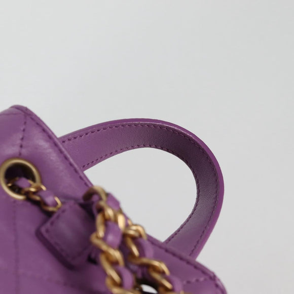 CHANEL Chain Matelasse Backpack Lamb Skin Purple CC Auth BA1260SM
