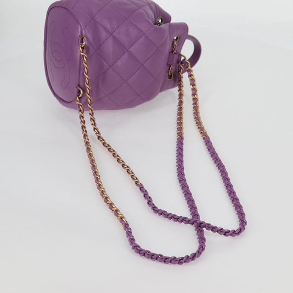 CHANEL Chain Matelasse Backpack Lamb Skin Purple CC Auth BA1260SM
