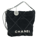 CHANEL 22 Drawstring Chain Shoulder Bag Suede Black Silver CC Auth BA12610SM-1