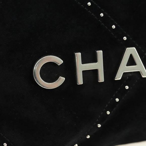 CHANEL 22 Drawstring Chain Shoulder Bag Suede Black Silver CC Auth BA12610SM