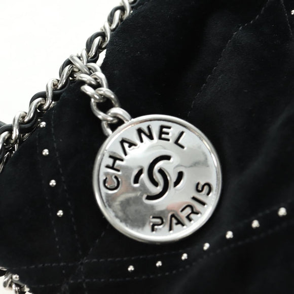 CHANEL 22 Drawstring Chain Shoulder Bag Suede Black Silver CC Auth BA12610SM