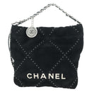 CHANEL 22 Drawstring Chain Shoulder Bag Suede Black Silver CC Auth BA12610SM-13