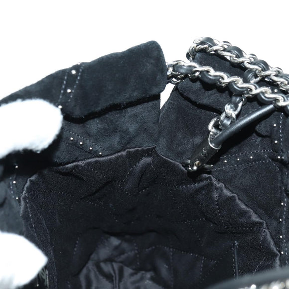 CHANEL 22 Drawstring Chain Shoulder Bag Suede Black Silver CC Auth BA12610SM