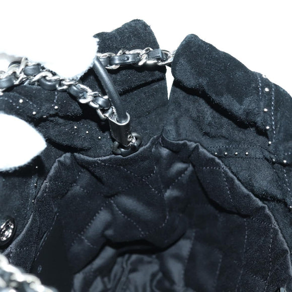 CHANEL 22 Drawstring Chain Shoulder Bag Suede Black Silver CC Auth BA12610SM